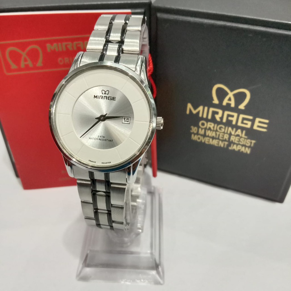 Jam Tangan Pria Mirage 8670 Silver List Biru Original