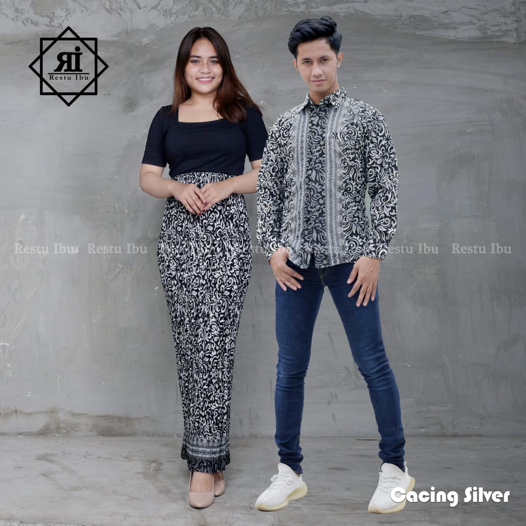 HN MODE - Couple rok plikset floral mix kemeja batik panjang