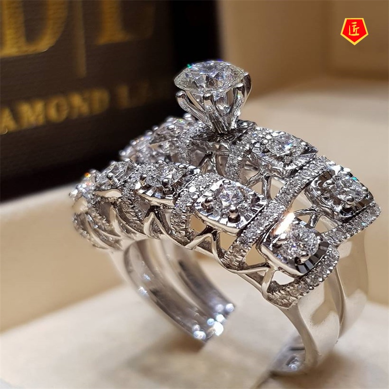 [Ready Stock]Luxury Creative Hollow Diamond Ring Set