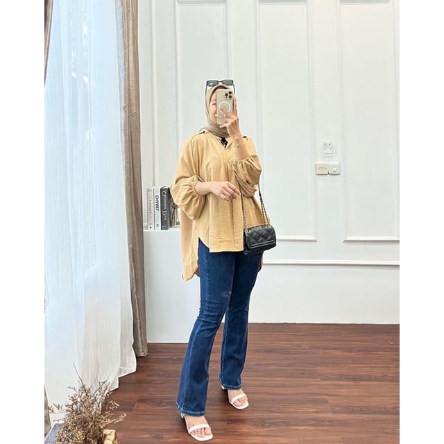 Mitty Blouse Korean Style Atasan Wanita Jumbo M L XL Baju Lengan Balon Matt Ladycrush Premium Outfit Wanita Kekinian Terlaris