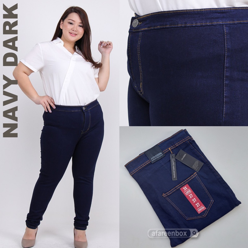 AFAREEN - Celana Jeans HW Celana Haighwaist Wanita Jumbo Melar stretch Body Goal 31-42