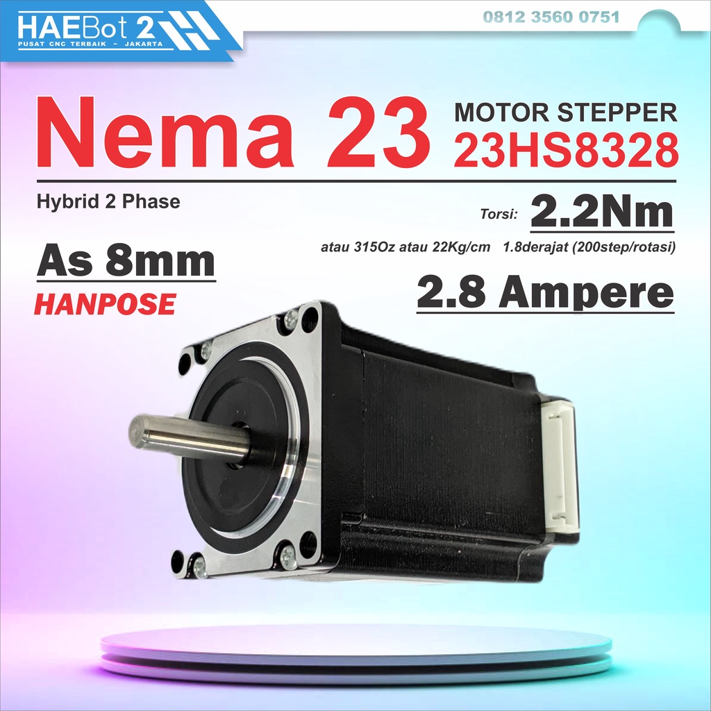 [HAEBOT 2] Motor Stepper Nema 23 Nema23 HS8328 220Ncm 2.2Nm 2.8A CNC 2 Phase Fasa Bipolar 83mm 3D Pr