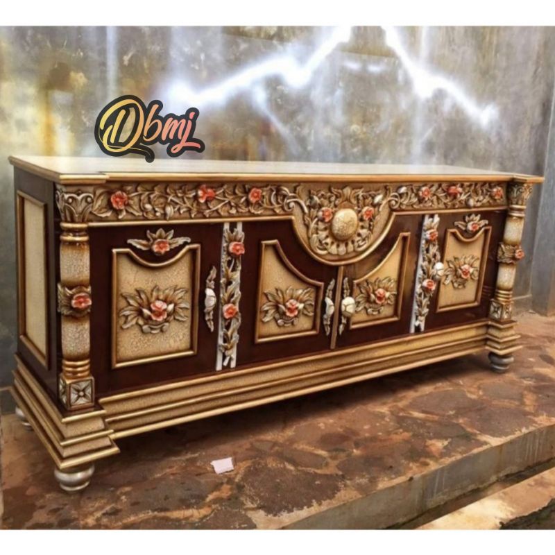 BUFET MEJA TV JATI UKIR MODERN, BUFET TV JATI PILIHAN UKIR MEWAH BERKUALITAS