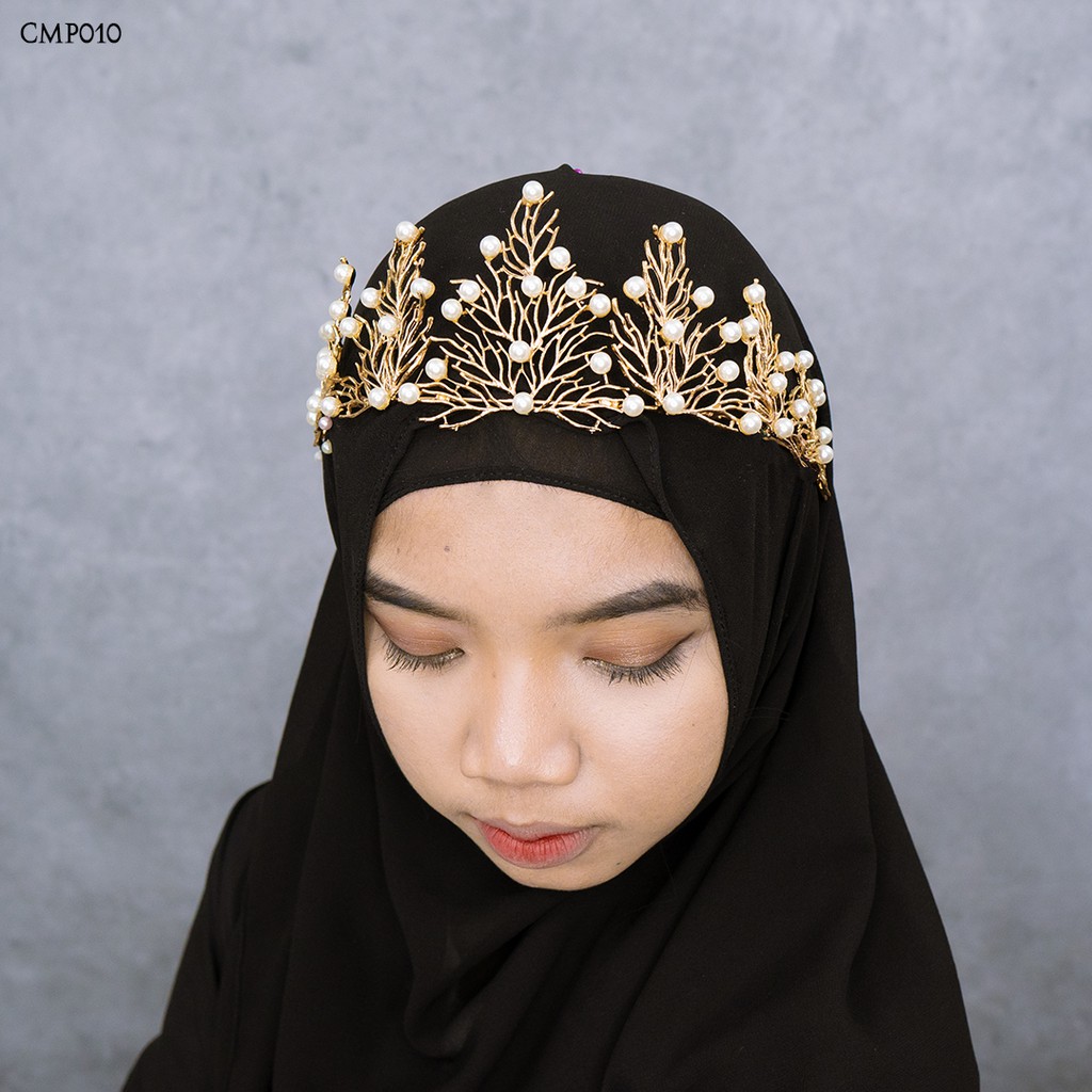 [READY STOCK] MAHKOTA PENGANTIN HIJAB MODERN HIASAN PESTA WANITA GOLD CMP010