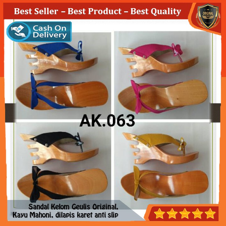 Kelom Gelis Wedges Sandal Wanita Terompah Sendal Kayu Modern, Kelom Geulis Model No AK063 COD