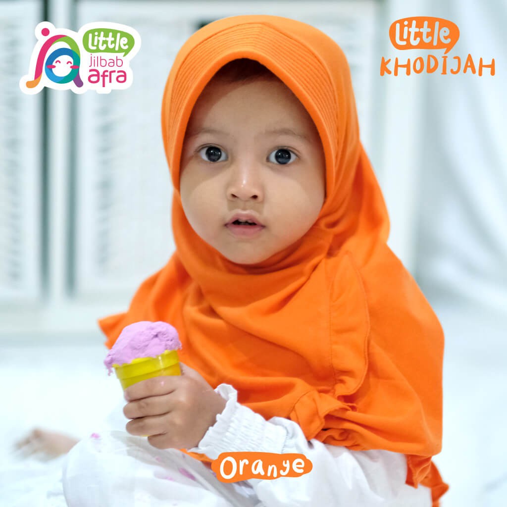 Jilbab Instan Anak Little Khodijah Oranye - Little Jilbab Afra - Bahan Kaos, Adem &amp; Lembut