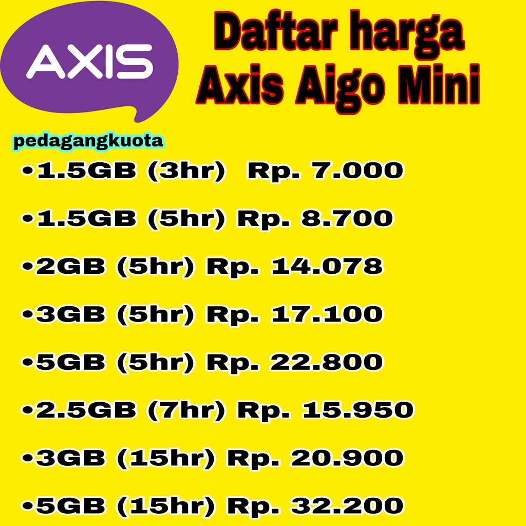 KUOTA AXIS AIGO MINI INJECT LANGSUNG MASUK PROSES CEPAT 1GB 2GB 5GB