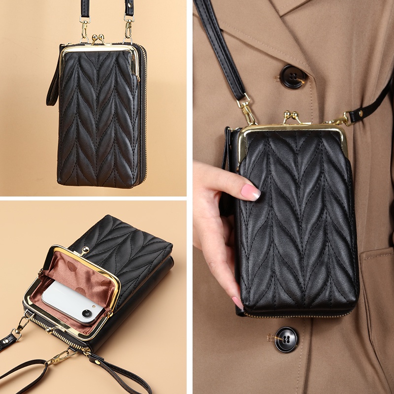 Tas Selempang Wanita mobile phone bag Baru Sederhana Wanita Tas Ponsel Ritsleting Tunggal Satu Bahu Miring Tas Kontrol Tas Multifungsi Fashion Vertikal Dompet wallet