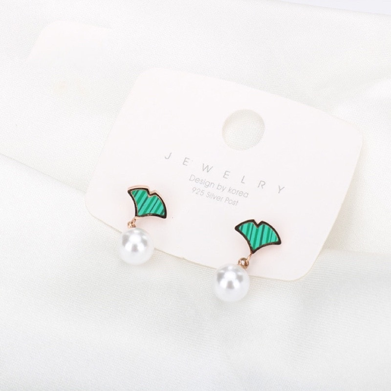 Anting stud kipas hijau mutiara titanium korea harga grosir bisa COD