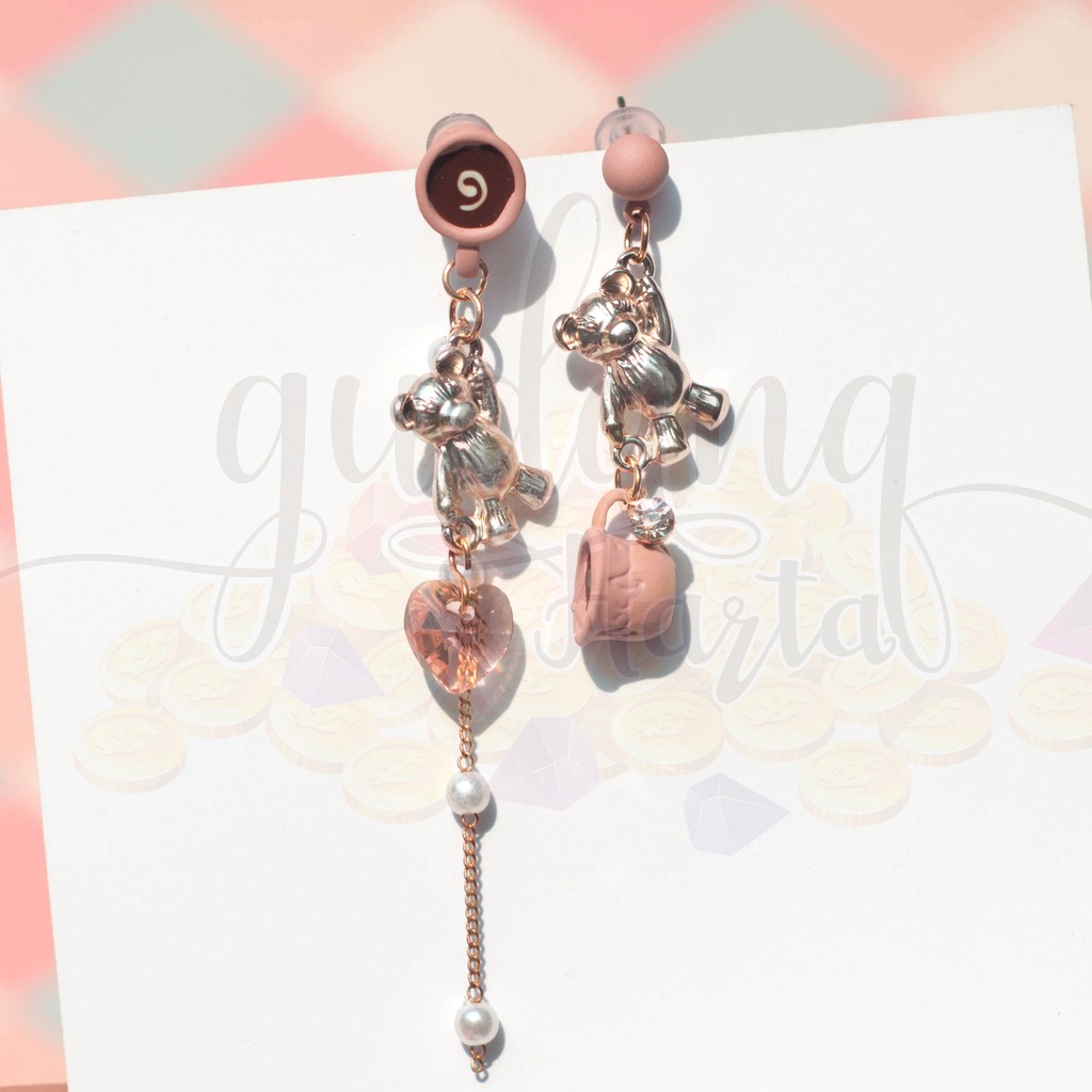 Anting Stud Korea Coffee and Bear Beruang Kopi Lucu GH 203354