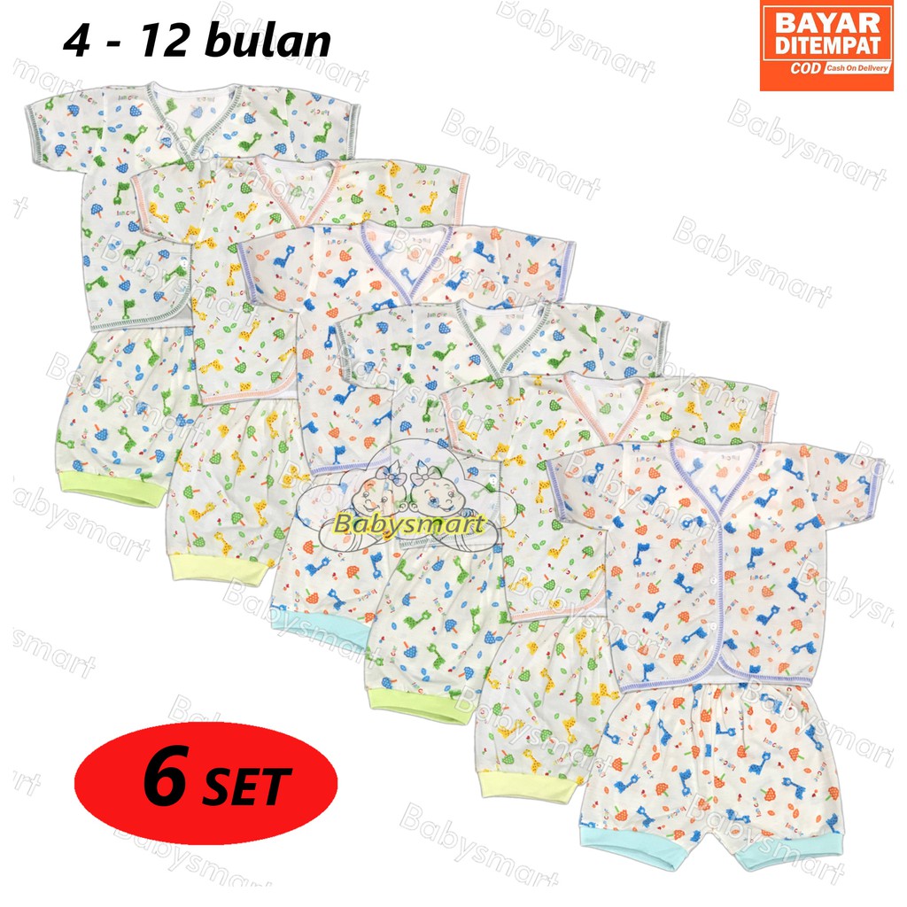 Babysmart - 6 SET Setelan Baju Bayi Pendek+Celana Pendek JUMBO Motif TABUR umur 4 - 12 bulan/baju