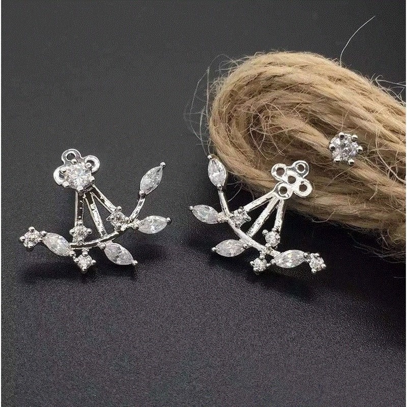 Fashion Street Shooting Leaf Zircon Branch Rear Hanging Rhinestone Leaf Earrings