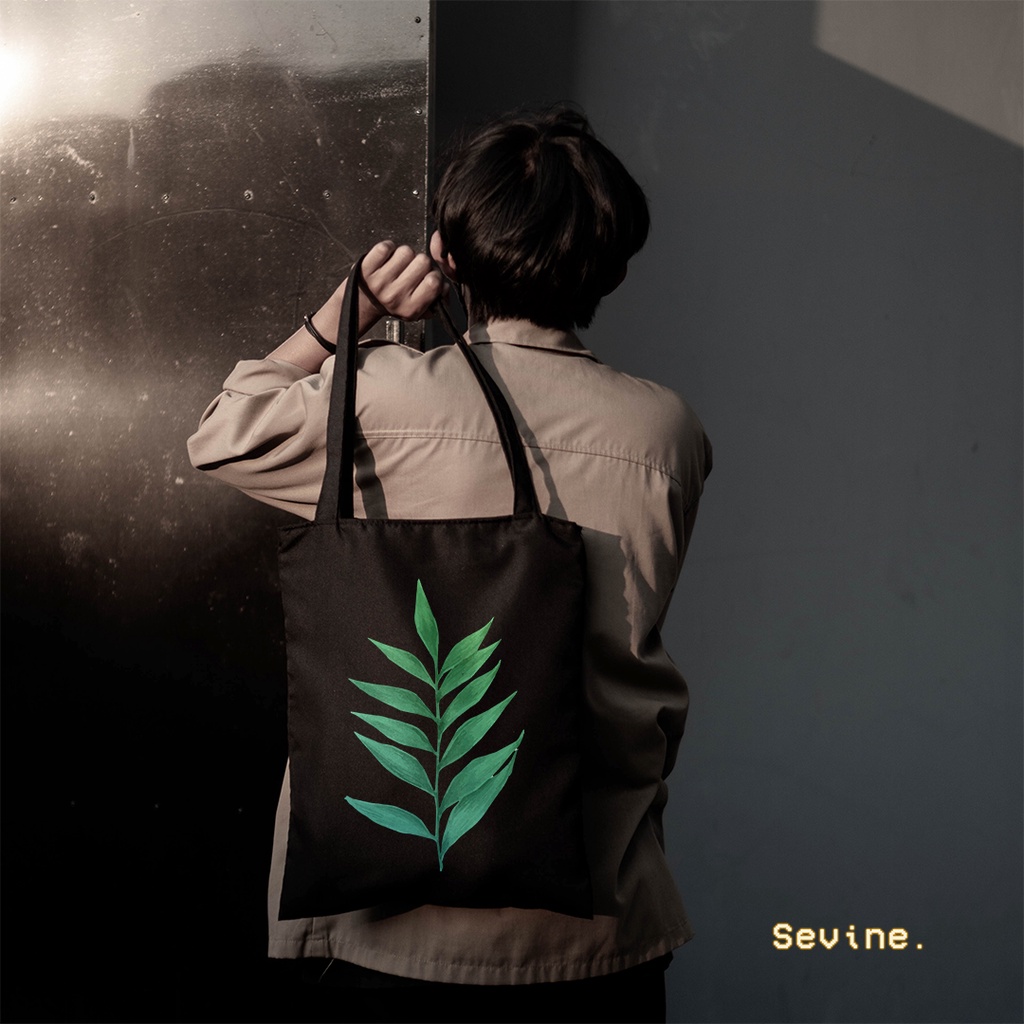 Sevine Totebag Tas Wanita Tote bag Resleting Laptop Tropical Leaf Black Series - TRP4