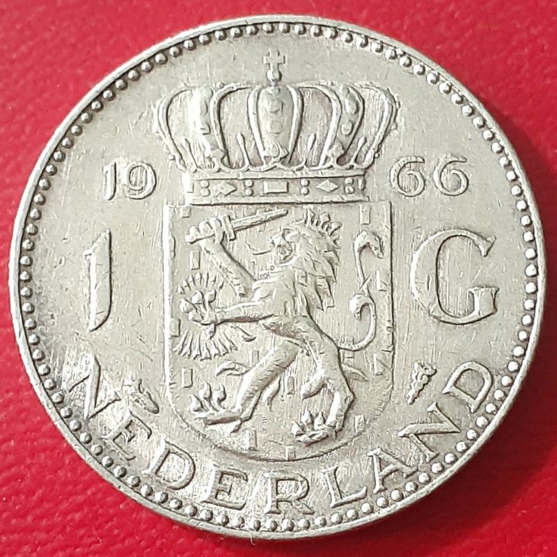 Uang Koin Perak Kuno 1 Gulden Juliana Tahun 1966 Silver Coin