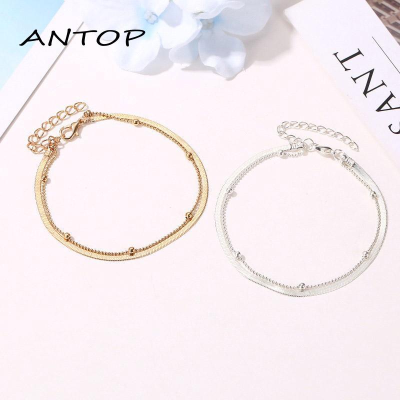 Gelang Kaki Rantai Model Tulang Ular Double Layer Untuk Wanita