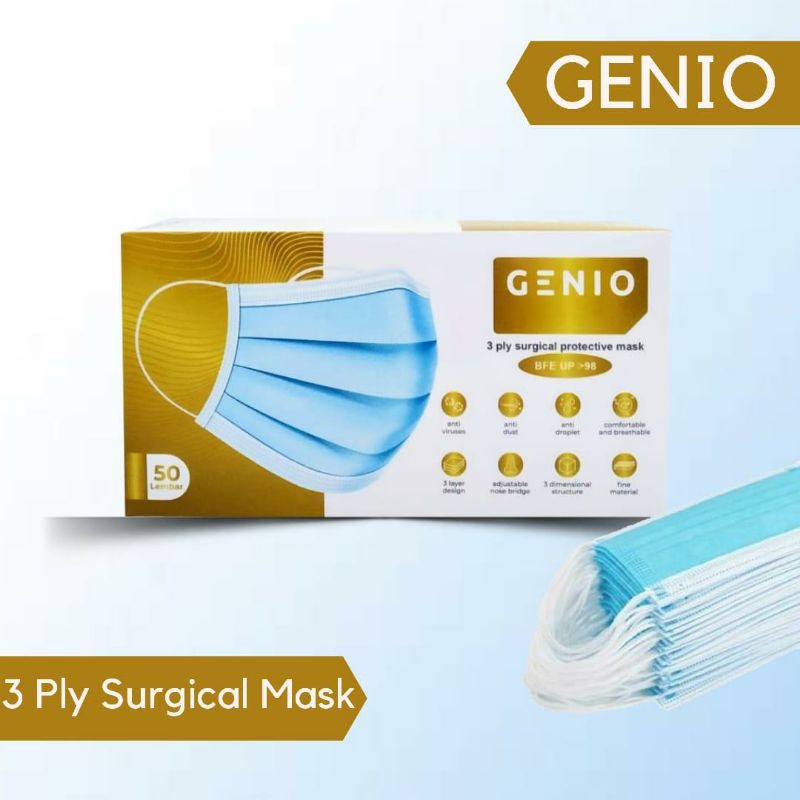 masker medis genio 3ply isi 50 kemenkes
