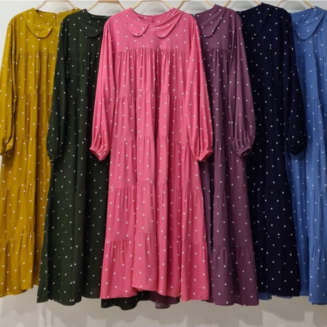 G667 Polkadot Long Tunik Midi Dress Jumbo | Gamis Mini Dress Salur | Atasan Wanita Susun Polos Rayon Premium | Maxy Dress Qiqi Busui Friendly | Korean Babydoll Dress | Maimon Grosir