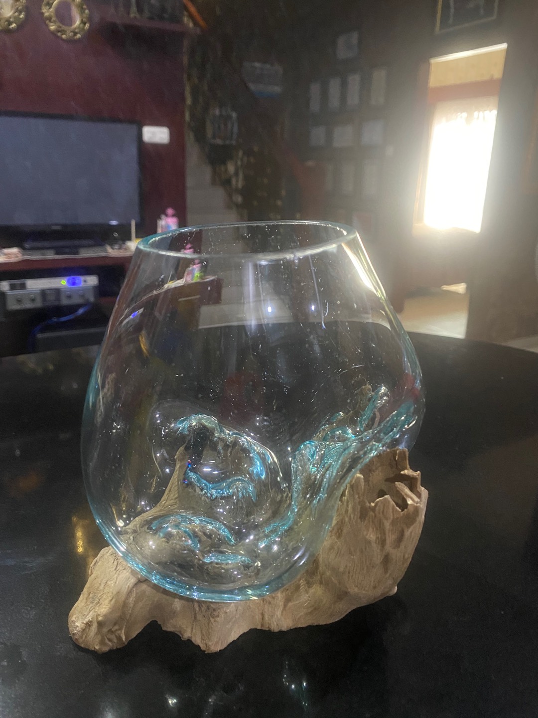 Glass On Wood Vase S - Kaca D12cm / Pot Kaktus / Pot Kecil / Aquarium / Kaca Tiup