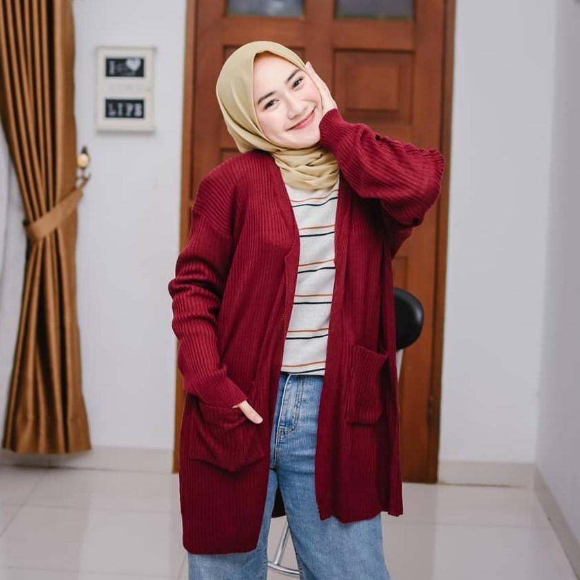  Cardigan  Wanita  Agatha Long Outher Cardy Rajut  Kardigan 