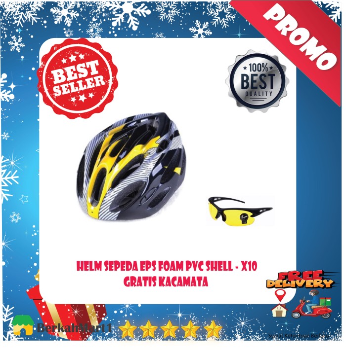 Helm Sepeda MTB Gunung PVC BONUS Kacamata Sepeda Lensa Mercury - Biru