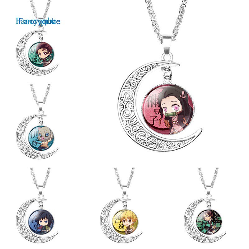 Fancyqube Kimetsu No Yaiba Necklace, Japanese Anime Kamado Tanjirou Time Gem Pendant Necklace Ornament Best Gift For Fans