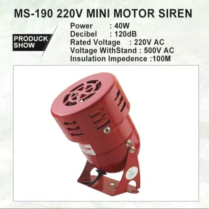 Mini Sirine Motor Sirene MS 190 Alarm Siren 220 Volt Motor Alarm
