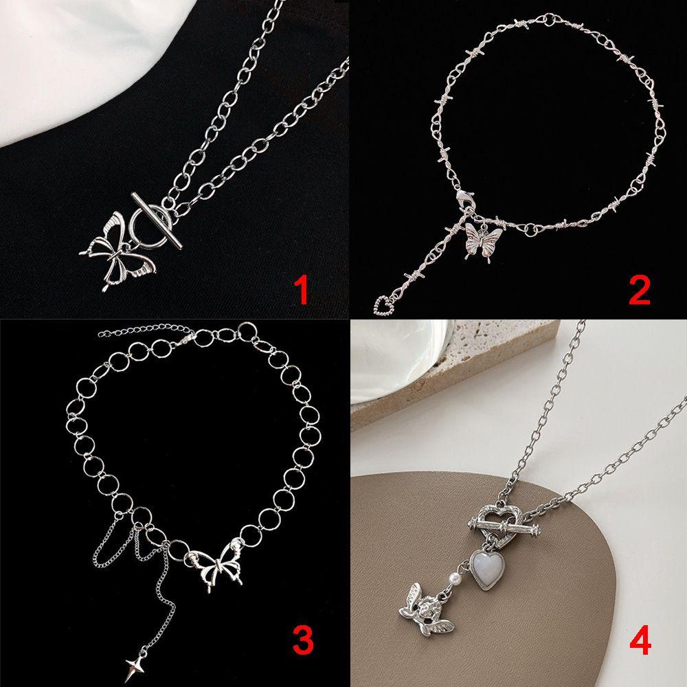 Lily Butterfly Pendant Kalung Streetwear Rantai Bola Stainless Steel