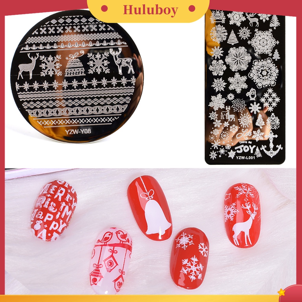 Huluboy Huluboy♡ Plat Stempel Kuku Motif Natal Bahan Stainless Steel Untuk Salon