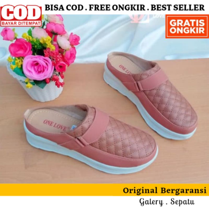 Sepatu Wedges Wanita Gaya Terbaru Branded One Love Model Tutong Anti Slip Awet Kulit Sintetis Import