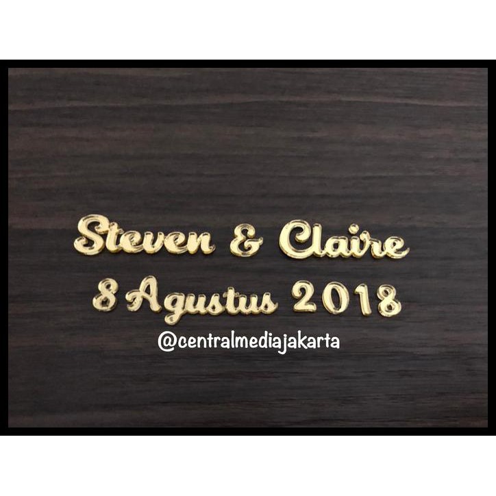 

New Arrival Nama Dan Tanggal Akrilik 10 Cm Custom Acrylic Mirror Gold Hiasan Mahar