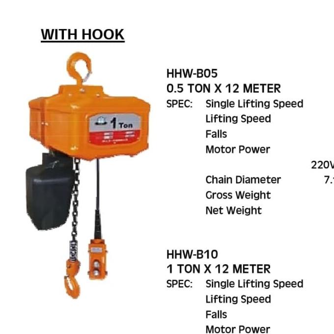 Electric Chain Hoist Takel 1 Ton X 12 Meter 1 Phase Shuang Ge