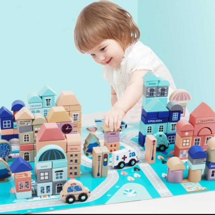 City Blocks Puzzle Simulator 133pcs with box mainan edukasi anak