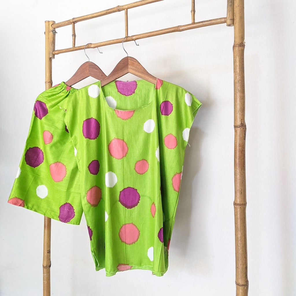 Baju Tidur Tanpa Lengan Piyama Krill Setelan Midi Homewear Homey Dress Baby Doll Dewasa Nyaman Di Rumah Santai WFH Rayon One Set Pajamas-polka green