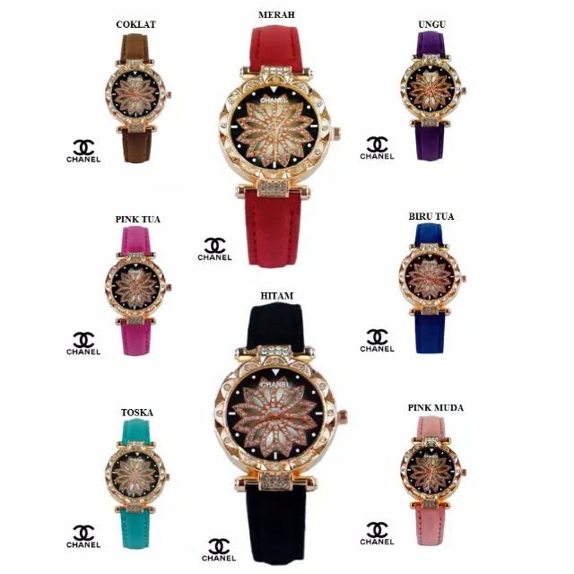JAM TANGAN WANITA CHANEL DIAMOND KULIT PREMIUM MURAH IMPORT FREE BATERAI