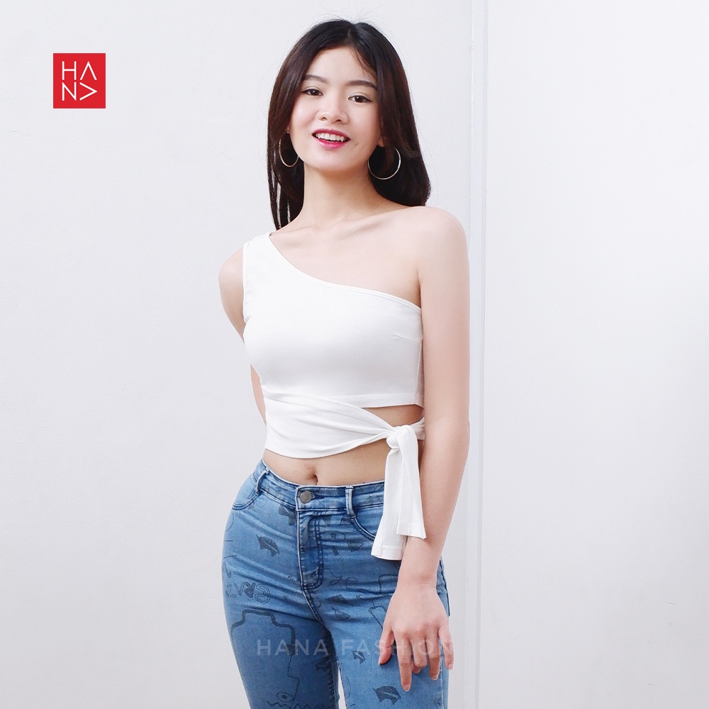 HanaFashion JKT - Alicia One-Shoulder Crop Stylish Wanita Murah - CT091