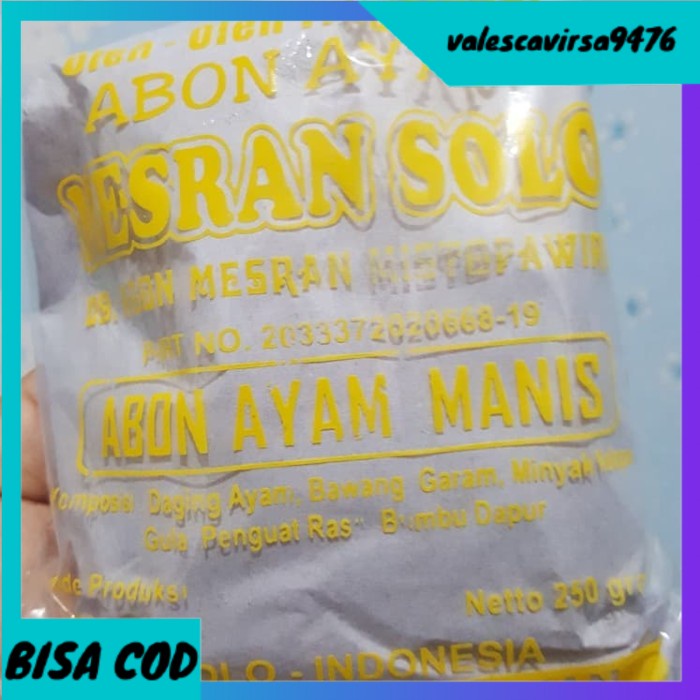 

⭐BISA COD⭐ OLEH-OLEH KHAS SOLO ABON MESRAN AYAM MANIS - Manis