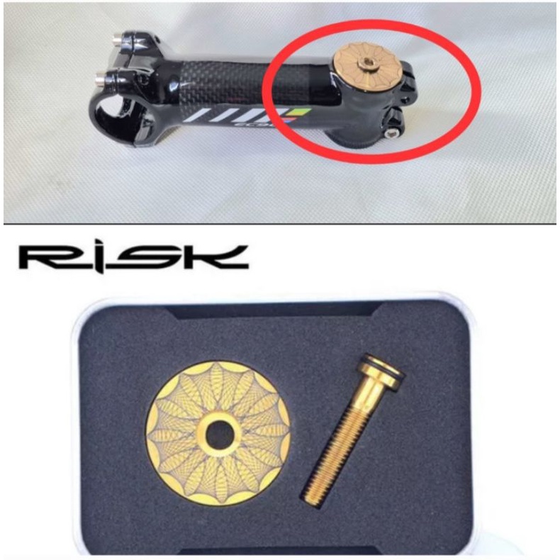 Risk Titanium Cover Stem Sepeda Top Cap Headset Stem Sepeda Gold