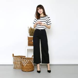 FWR CELANA  BOYFRIEND  JEANS KULOT HITAM  SNOW CATHYY 