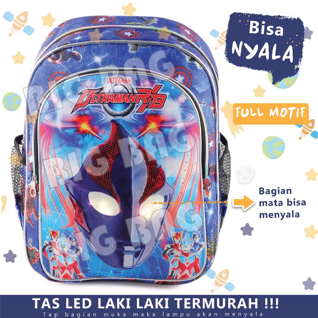 Tas Anak Laki Laki Karakter ULTRAMEN / CAPT AMERICA EXTRA - THE FORBIDDEN - RANSEL LED + BOTOL Minum