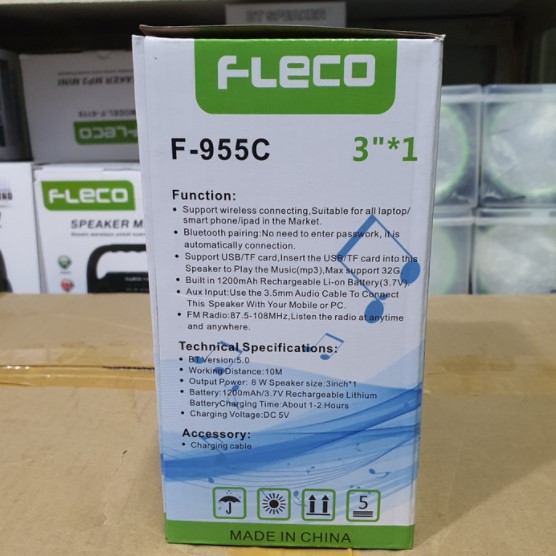 Speaker Fleco F 955 C Bluetooth Portable MP3 FM USB Free Mic