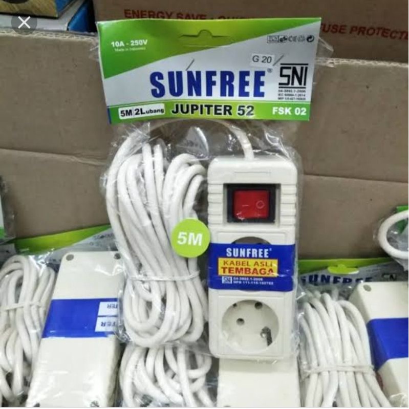 Stop Kontak Listrik Arde 2 Lubang + Saklar + Kabel 5 Meter Full SNI