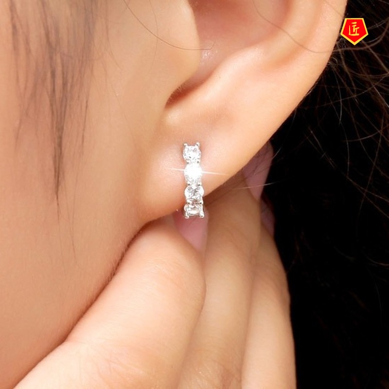 [Ready Stock]Fashion Silver Diamond Heart-Shaped Ear Clip Earrings