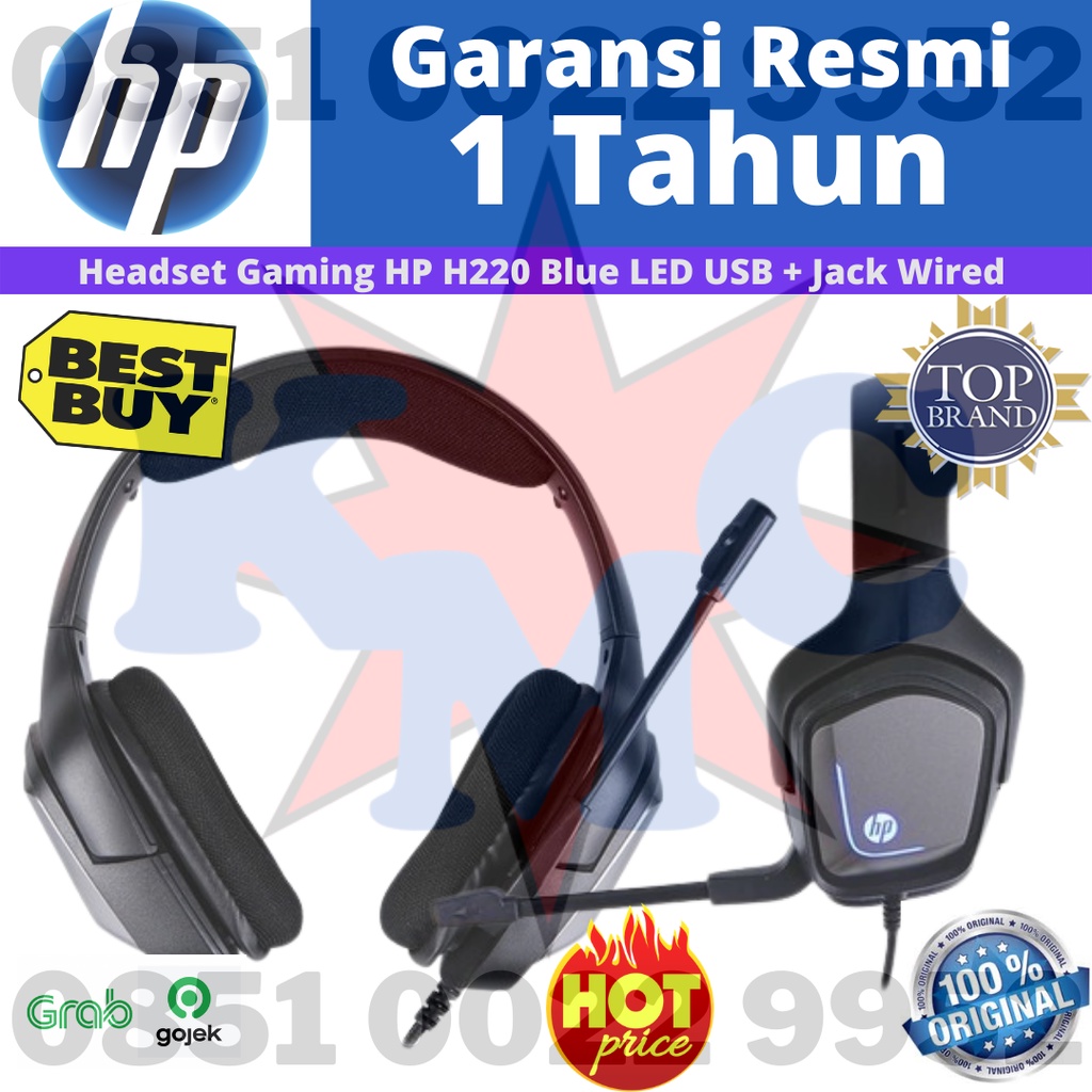 Headset Gaming HP H220 Blue LED USB + Jack Wired Headphone Gaming H-220