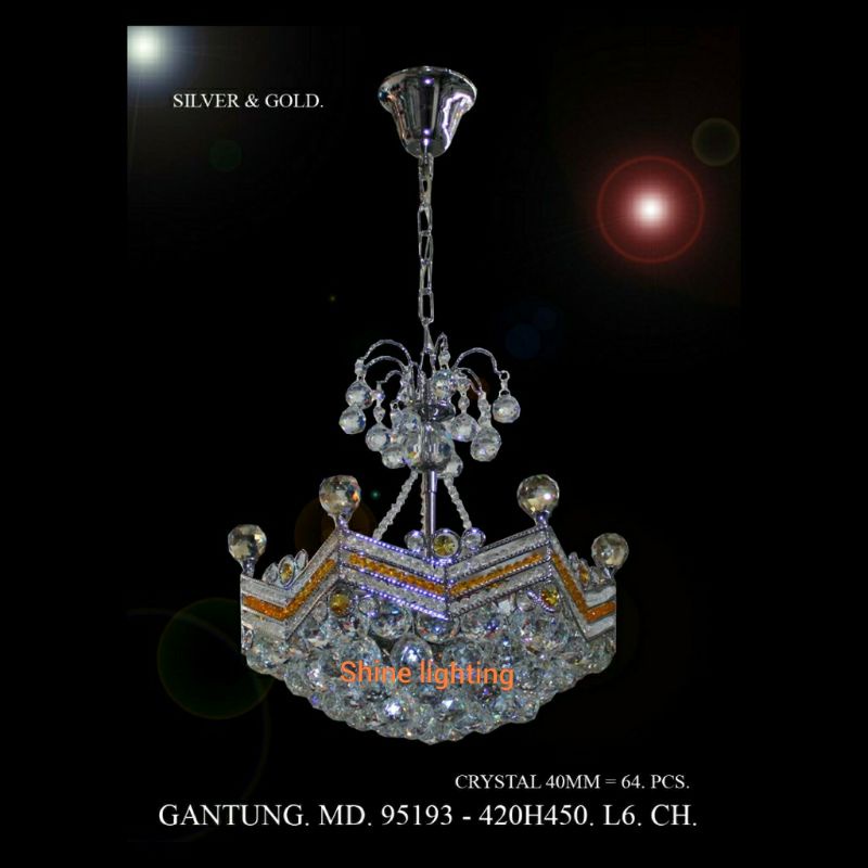 Lampu gantung frame kristal ruang tamu/ruang makan tipe 95193/42cm silver