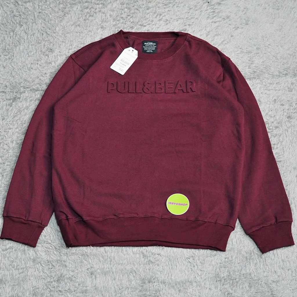 SWEATER CREWNECK PULL&amp;BEAR EMBOSS 3D FONT TIMBUL FULLTAG &amp; LABEL