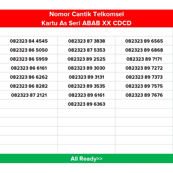 Nomor Cantik Telkomsel Kartu As Seri ABAB xx CDCD Minimalis