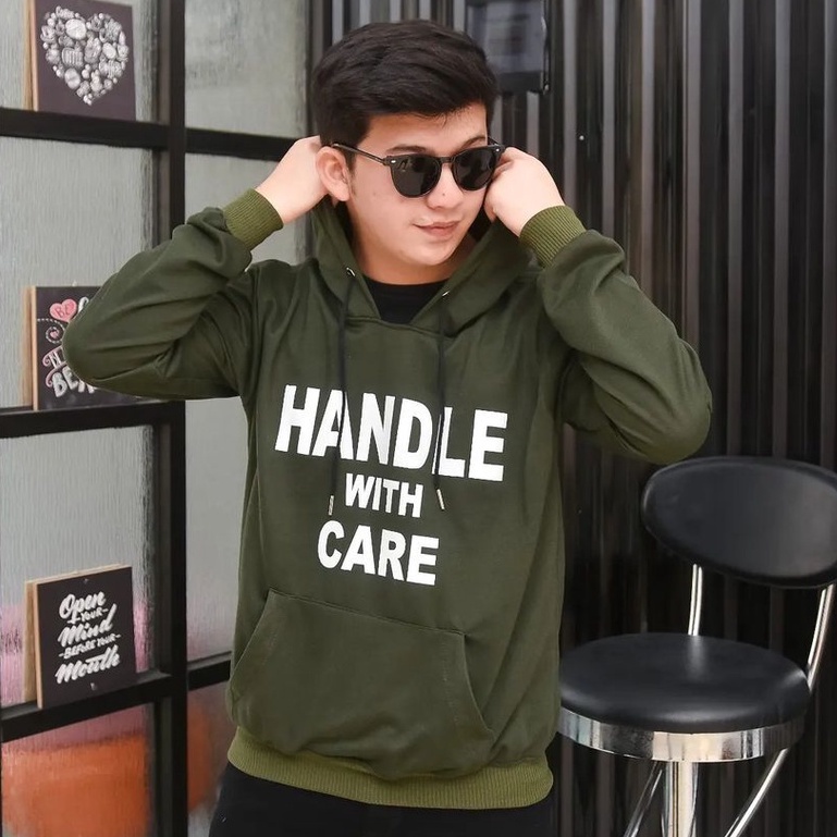 Hoodie Unisex Terbaru Handle With Care Bahan Pleece Korea Style