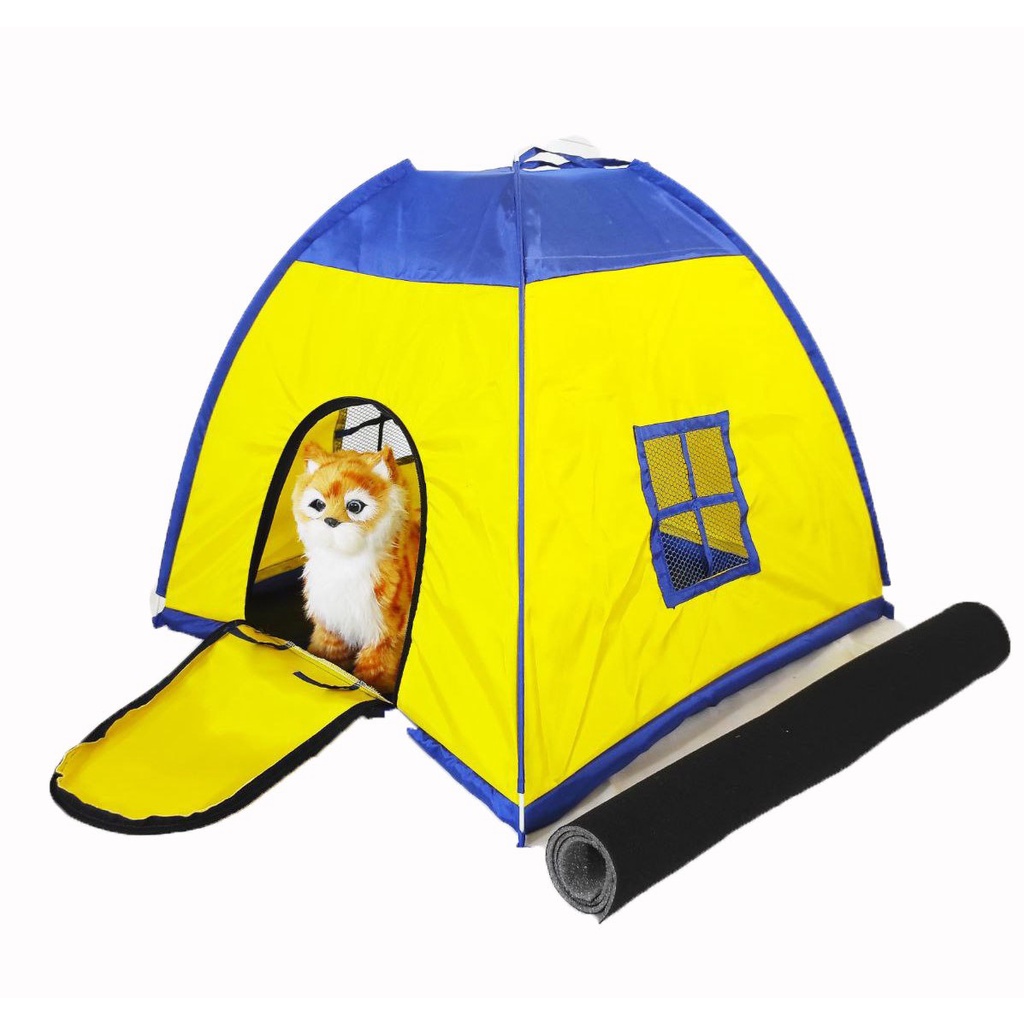 Tenda Kucing Full Cover 50x50x50cm Biru Kuning