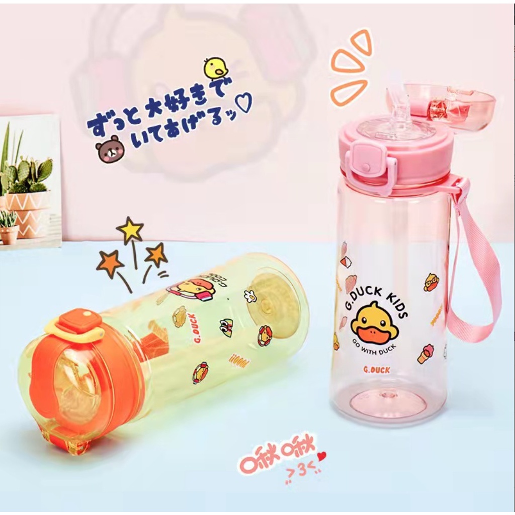 [SMALL BELL]Botol Minum Import Kualitas Tinggi/Botol Minum Lucu Motif Karakter Imut dengan Sedotan Tempat Air Minum Sedotan Straw Water Bottle Wadah/Botol minunJerami Anak Karakter duck 550ML