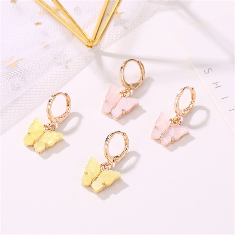 (YUZHU) Baru Datang COD Korean Gaya Kalung Kupu-kupu Kalung Rantai Wanita Aesthetic Butterfly Necklace Anting Kalung Rantai Warna Akrilik Rantai